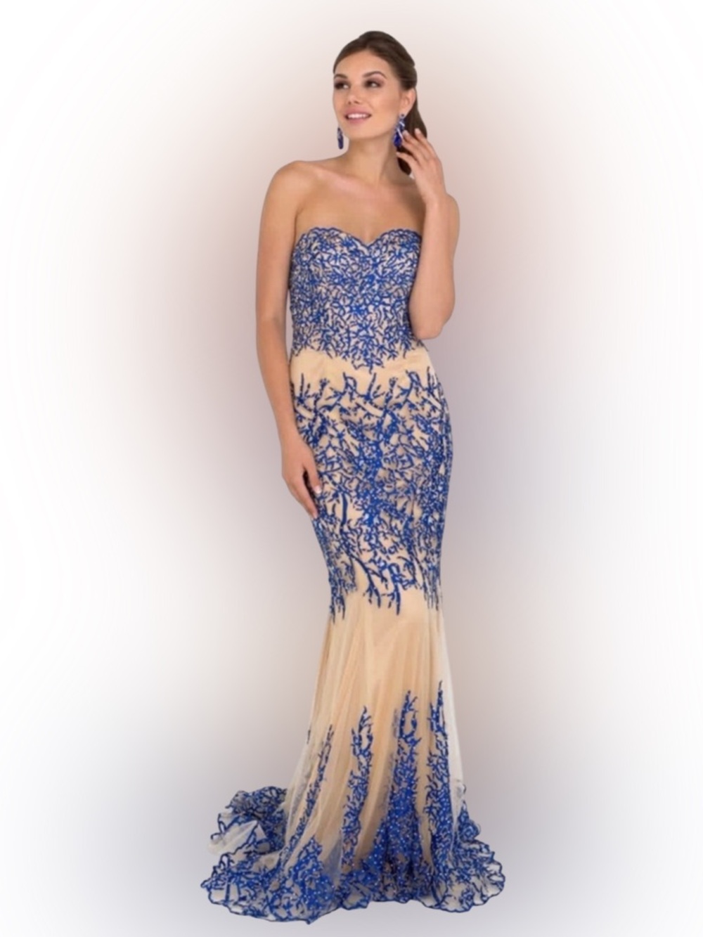 Strapless Blue and Cream Dress